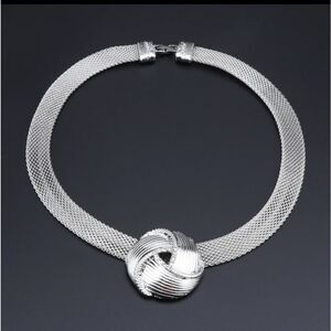 Beautiful Silverplated Knot Necklace with Rhinestone Accents